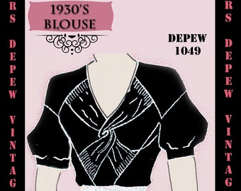 Vintage Sewing Pattern Template & Scale Rulers 1930s Blouse Any Size - 1049 Draft at Home Pattern - PLUS Size Included -INSTANT DOWNLOAD-