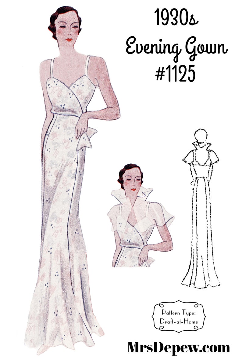 Vintage Sewing Pattern Template & Scale Rulers 1930s Evening or Wedding Gown in Any Size 1125 PLUS Size Included INSTANT DOWNLOAD image 2