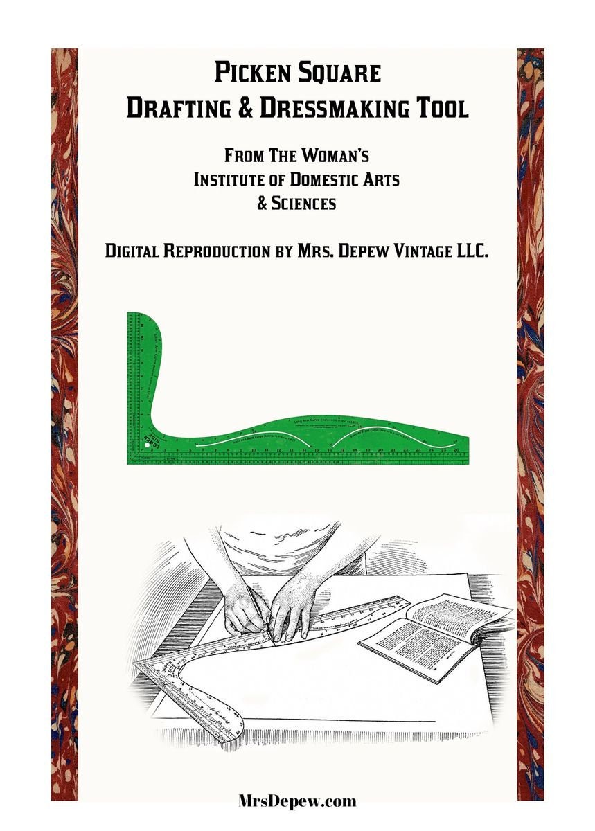 Antique Picken Square and Dressmaker's Gauge Ladies' Tailor Sewing Pattern Drafting Dressmaking Tool PAPER Reproduction