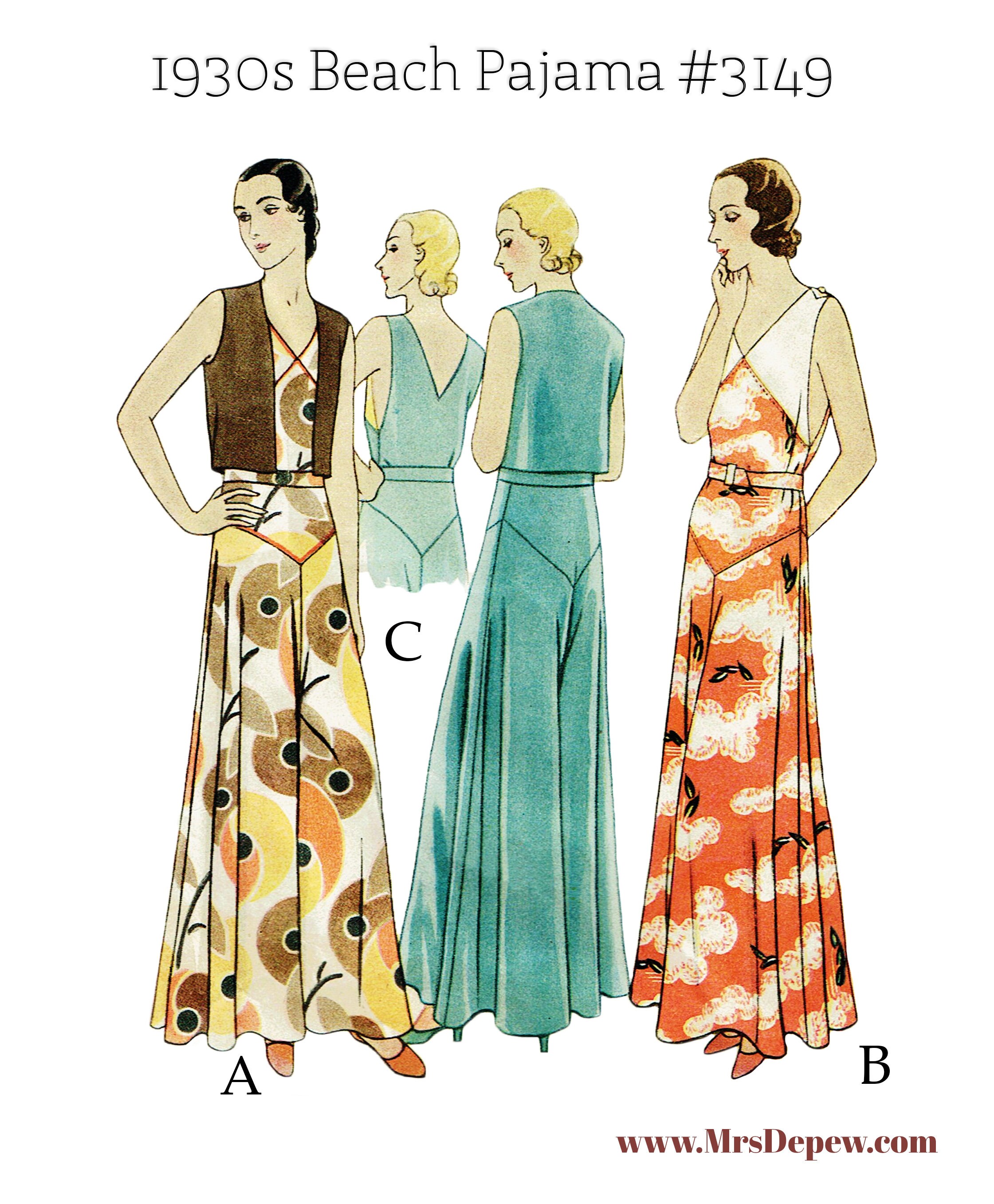 1930s Pattern, 'Day or Night' Jumpsuit, Beachwear, Lounging Pajamas -' –  Vintage Sewing Pattern Company