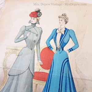Página impresa original de la revista de moda francesa para damas La Mode Pour Tous, de la década de 1890. imagen 3