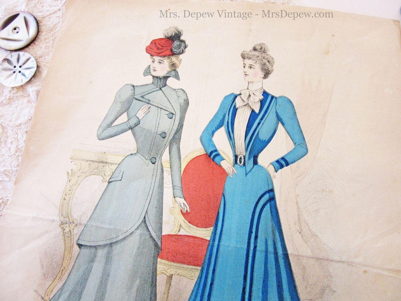 Página impresa original de la revista de moda francesa para damas La Mode Pour Tous, de la década de 1890. imagen 3