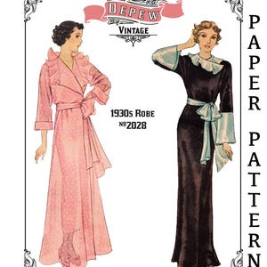 Vintage Sewing Pattern 1930s Full Length Robe with Ruffle Collar #2028 - PAPER PATTERN