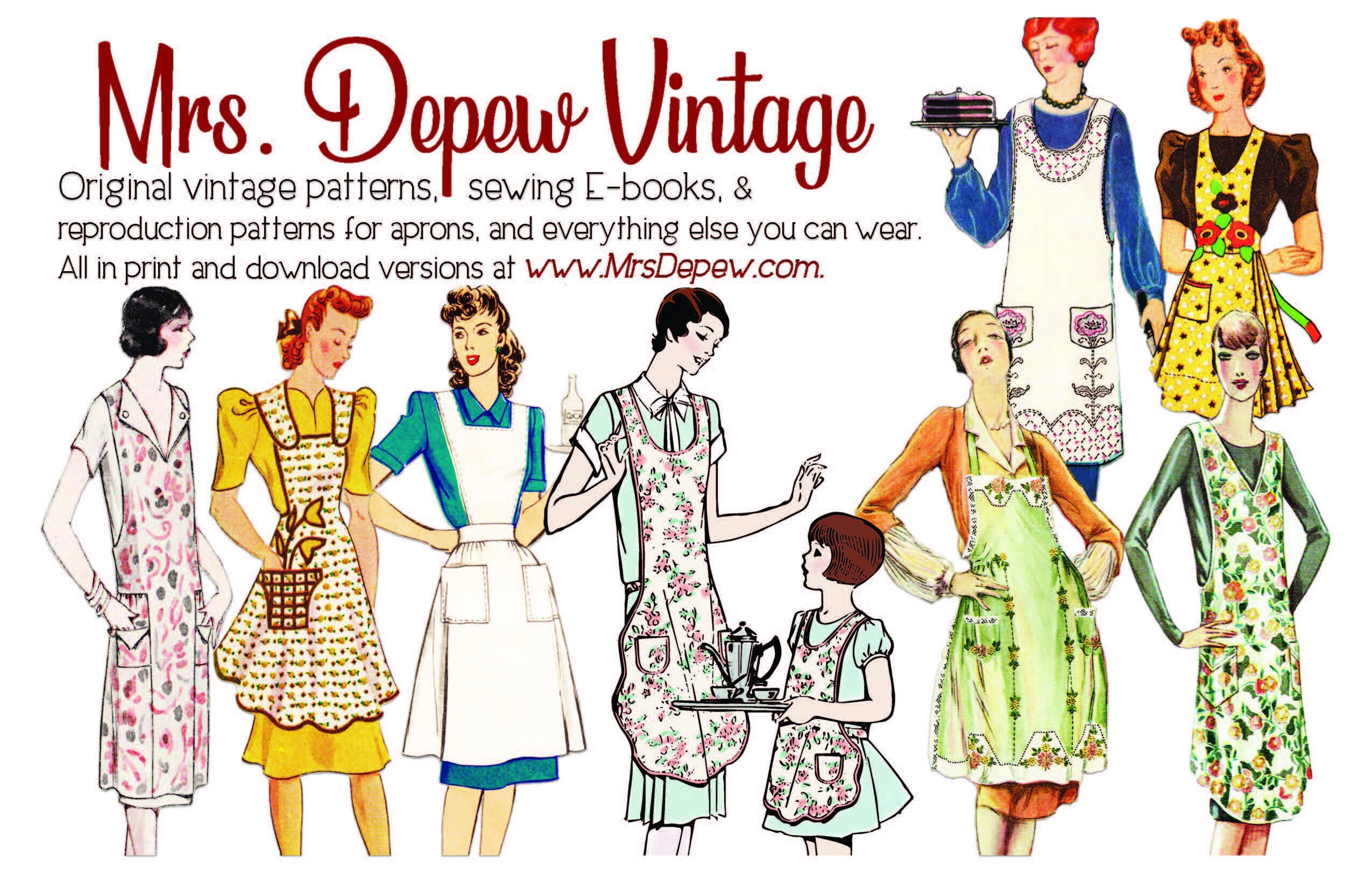 Vintage Sewing Pattern Reproduction Apron in 3 Styles 1930's