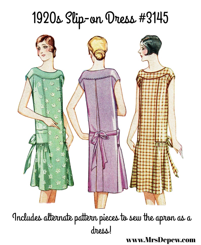 1950s Apron History: Tea Apron, Half Apron, Cobbler Apron Vintage Sewing Pattern 1920s Ladies Slip On Apron and House Dress #3145 - INSTANT DOWNLOAD $8.50 AT vintagedancer.com