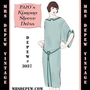Vintage naaipatroon jaren 1920 jurk met kimonomouwen E-book Depew 3037 -INSTANT DOWNLOAD-