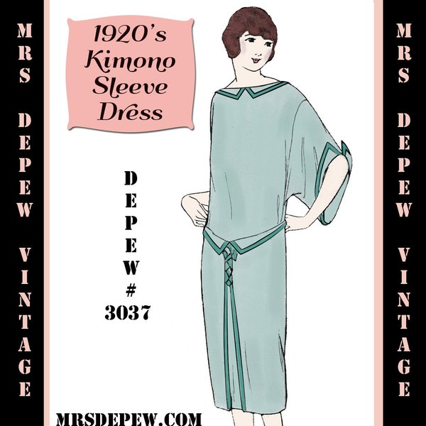 Vintage Sewing Pattern 1920s Kimono Sleeve Dress E-book Depew 3037 -INSTANT DOWNLOAD-