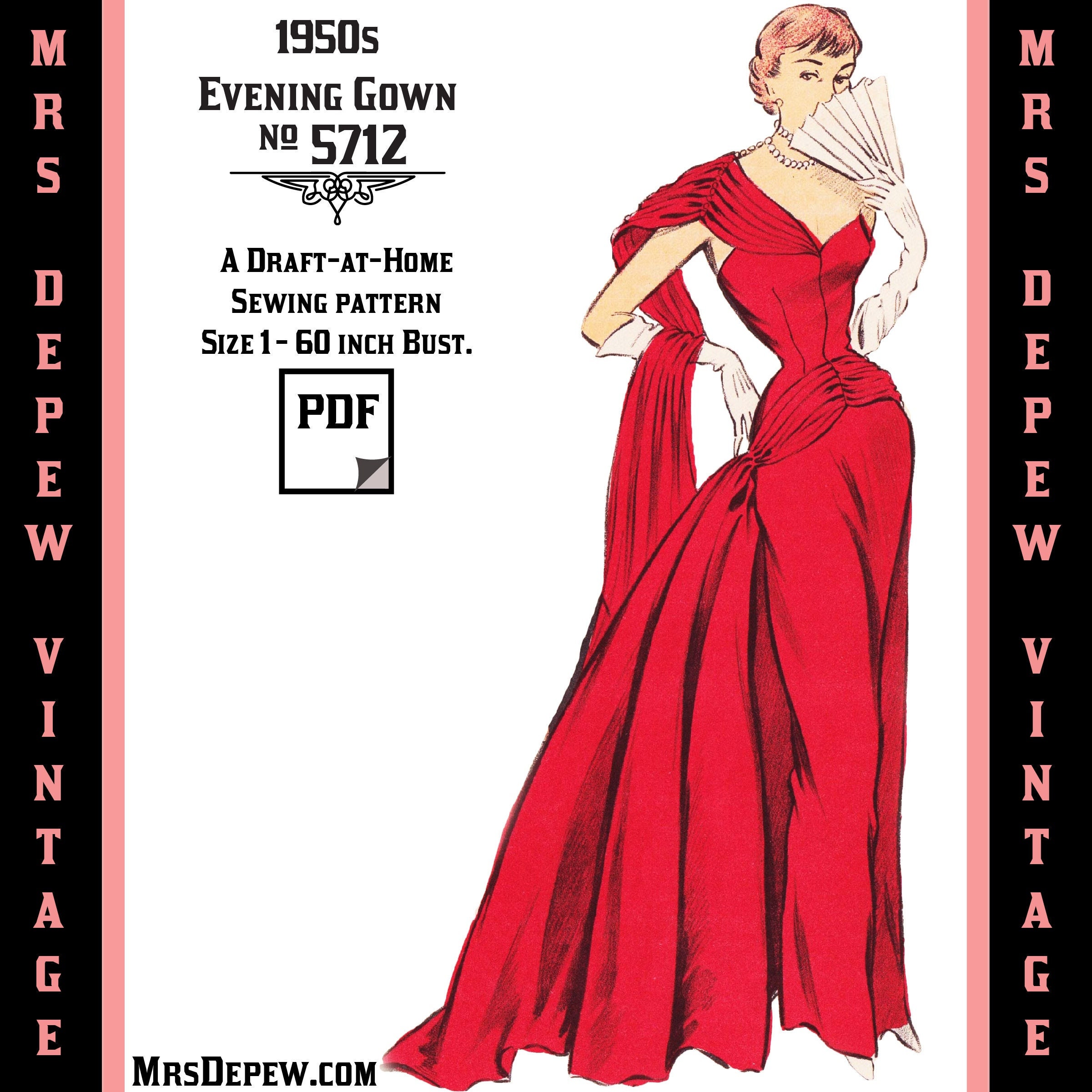 VINTAGE 1950S EVENING Gown Sewing Pattern Wedding Dress Prom Mermaid 50s  1950 £18.99 - PicClick UK