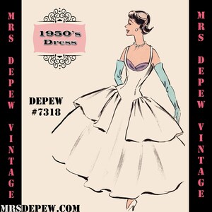 Vintage Sewing Pattern Template & Scale Rulers 1950's Shelf Bust Cocktail Dress- Any Size - PLUS Size Included -  7318 -INSTANT DOWNLOAD-