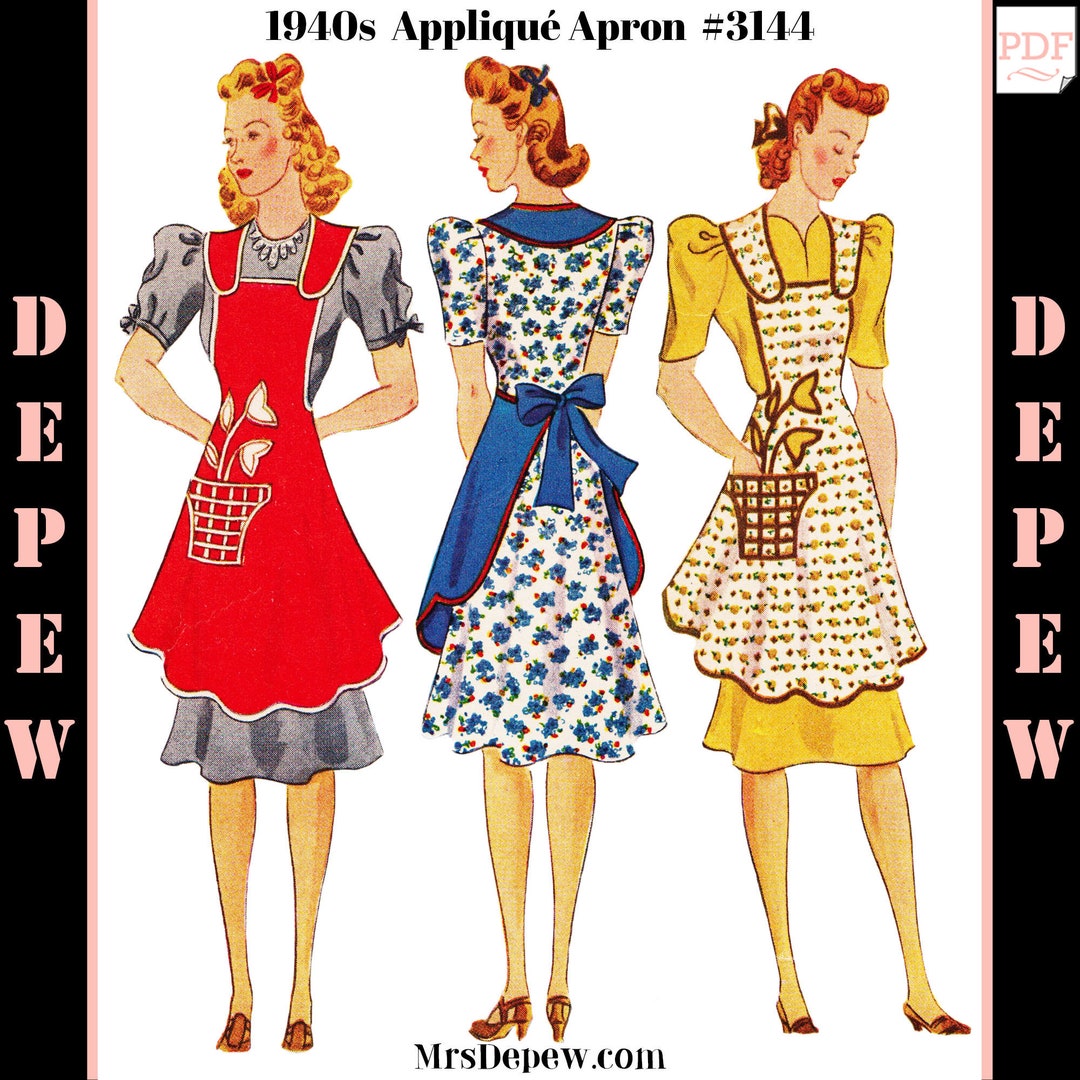 Vintage Sewing Pattern 1940s Ladies' Aprons With Flower Pot