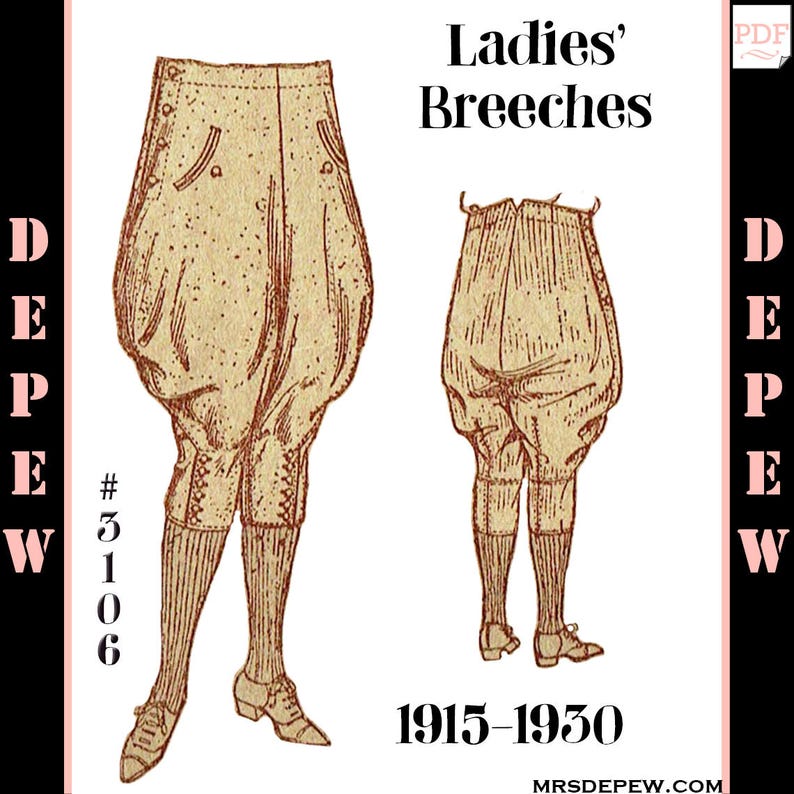 Vintage Wide Leg Pants & Beach Pajamas History Vintage Sewing Pattern 1920s Ladies Jodhpurs or Riding Breeches #3106 - INSTANT DOWNLOAD $7.65 AT vintagedancer.com