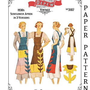 Patron de couture vintage des années 30 tabliers longs avec poche d'appliques tournesol #3187 - VERSION PAPIER