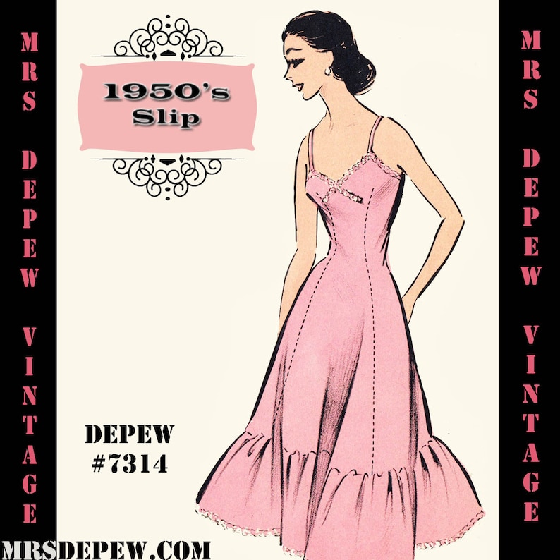 Retro Lingerie, Vintage Lingerie, 1940s-1970s 1950s Full Slip in Any Size- PLUS Size Included- Depew 7314 -INSTANT DOWNLOAD- $7.50 AT vintagedancer.com