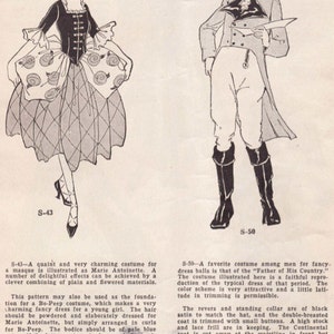May include: Illustration of two historical figures: Marie Antoinette in a black and white dress with a hat, and George Washington in a coat and hat. The image is from a vintage crepe paper pattern.