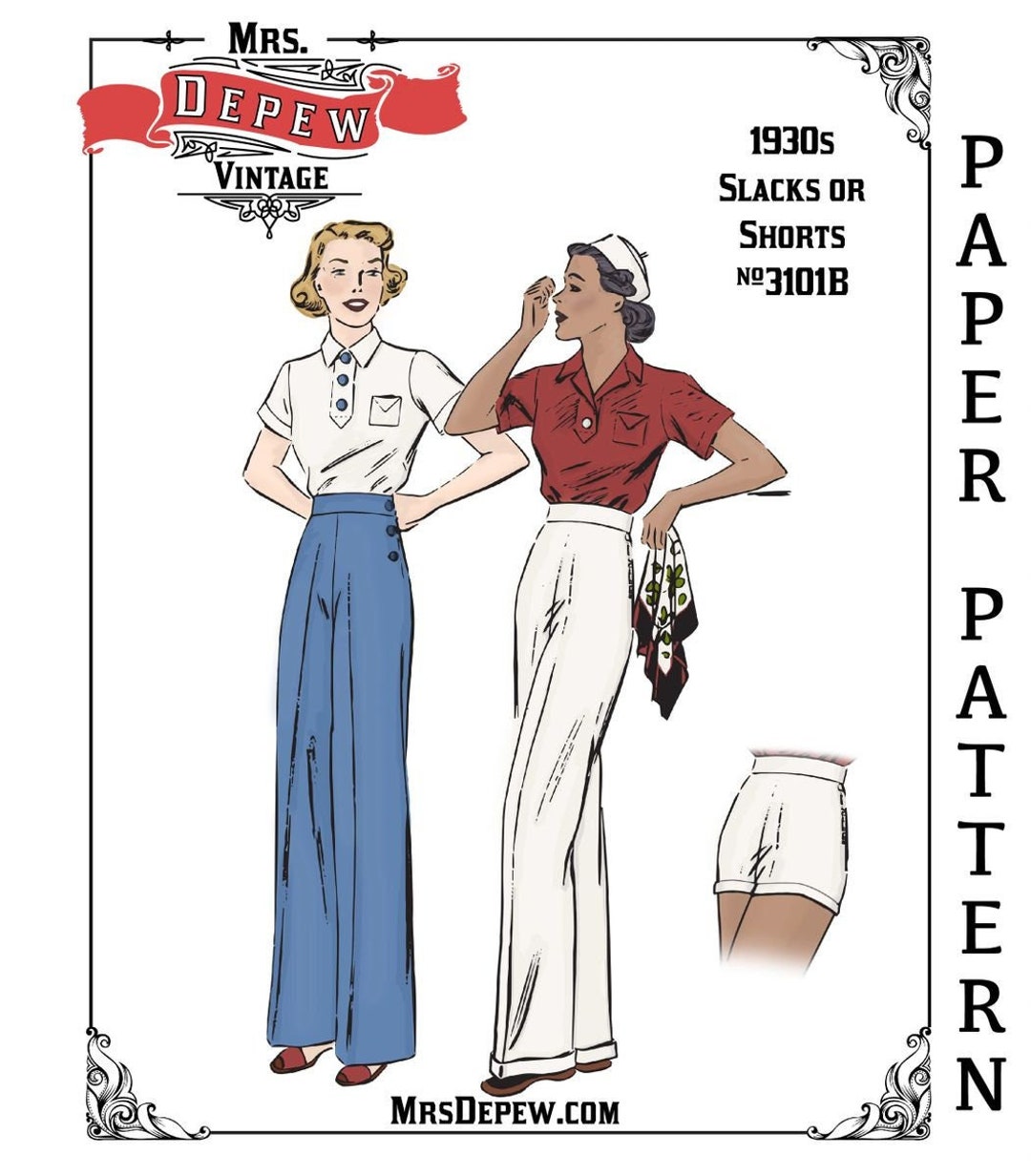 Wide Leg Trousers Vintage Sewing Pattern 1930s Slacks and - Etsy