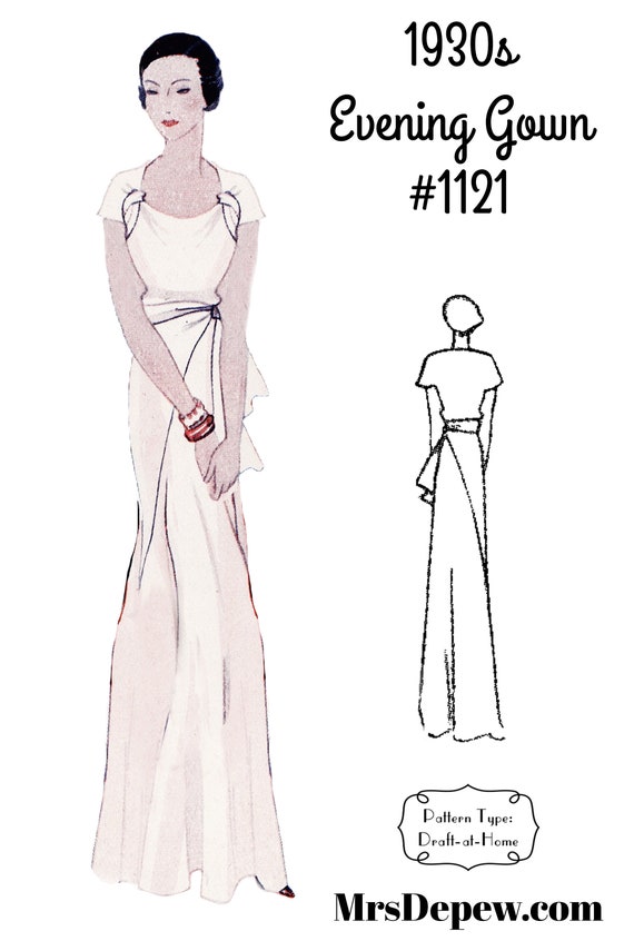 1930s Style Wedding Dresses | Art Deco Wedding Dress 1930s Evening Gown in Any Size #1121- PLUS Size Included -INSTANT DOWNLOAD- $9.50 AT vintagedancer.com