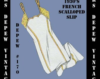 Modello di cartamodello per cucito vintage e righelli in scala, sottoveste stile principessa francese anni '30, qualsiasi taglia - inclusa la taglia Plus - 170 - DOWNLOAD IMMEDIATO