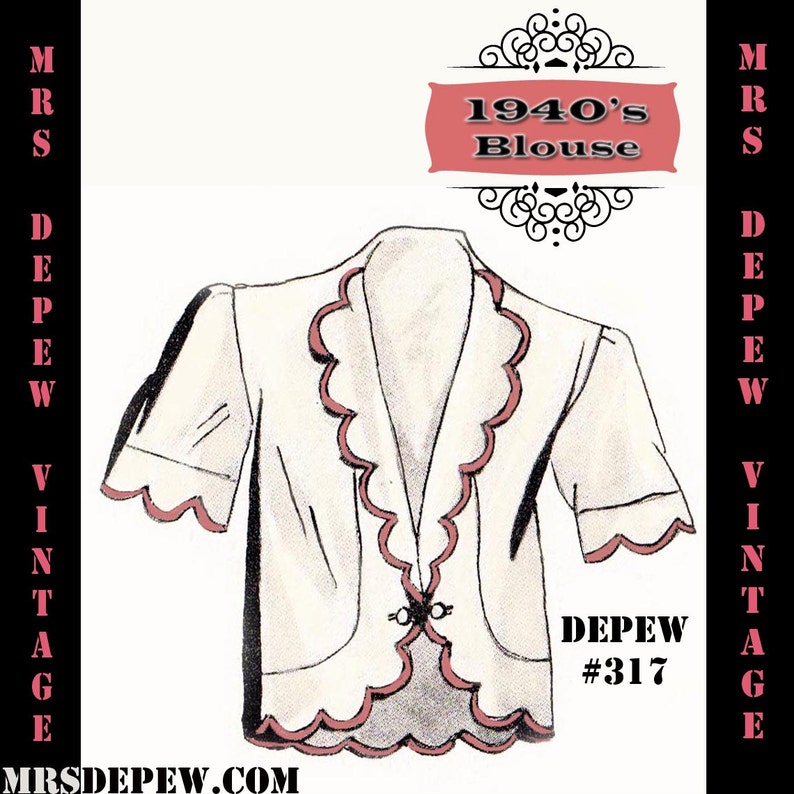 1940s Sewing Patterns – Dresses, Overalls, Lingerie etc Vintage Sewing Pattern 1940s French Blouse or Jacket in Any Size- PLUS Size Included- Depew 317 -INSTANT DOWNLOAD- $5.00 AT vintagedancer.com