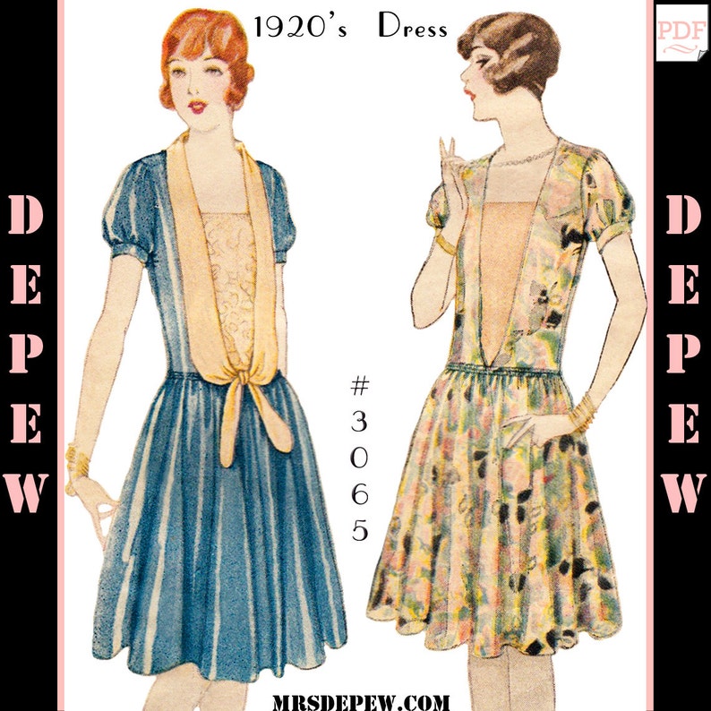 1920s Patterns – Vintage, Reproduction Sewing Patterns Vintage Sewing Pattern Ladies 1920s Short Sleeve Dress #3065 - INSTANT DOWNLOAD $8.50 AT vintagedancer.com