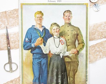 RARE February 1919 Delineator Magazine Advertising Sewing Patterns 1910s Fashion Military Blue Star Cover