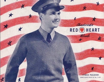 Menswear Vintage Knitting Pattern Booklet 1940's World War II Military Issue Pdf  Knit For Defense -INSTANT DOWNLOAD-