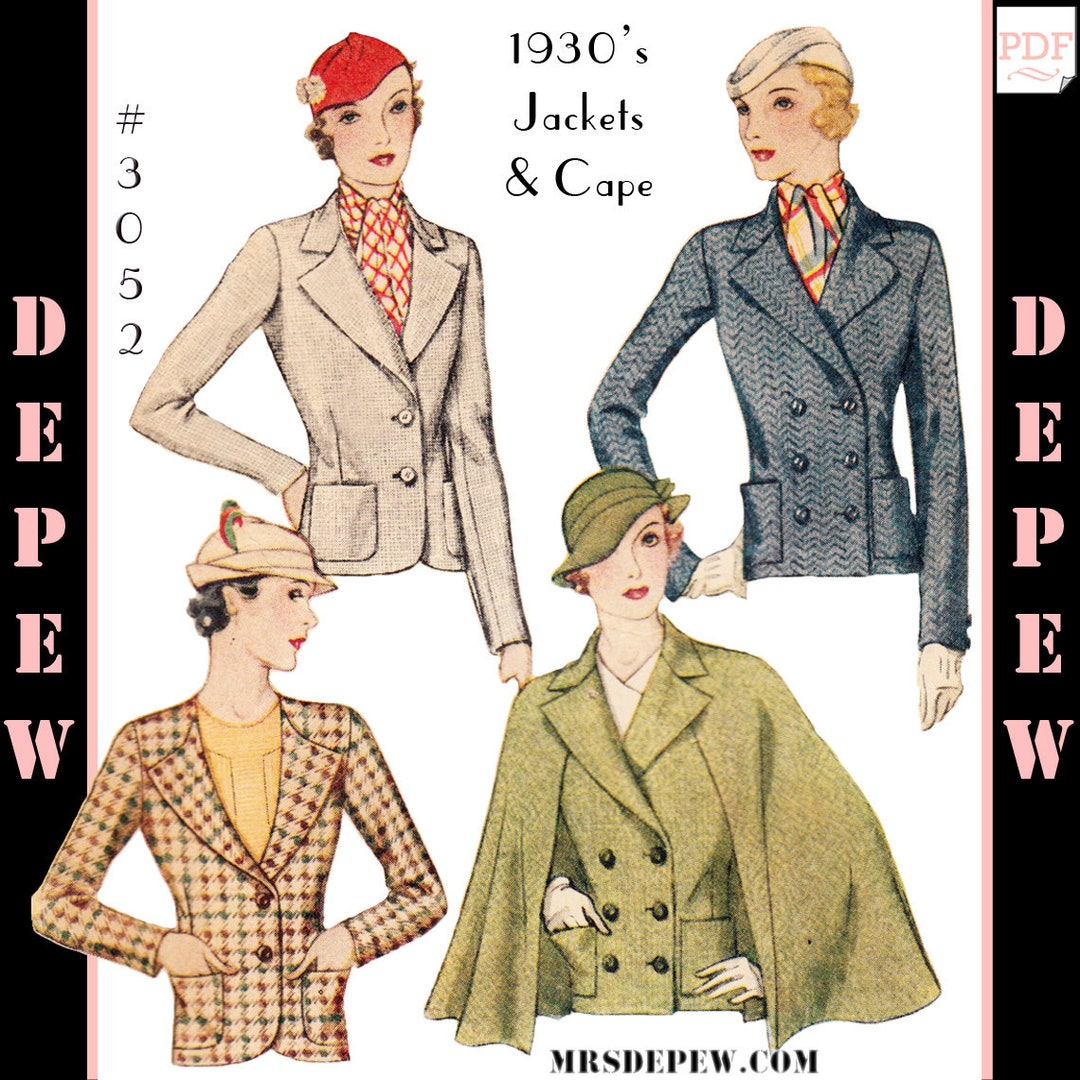 Vintage Sewing Pattern 1930s 30s Cape Shawl Draped Wrap Size Small Bust 32  34 / Reproduction / 1930 