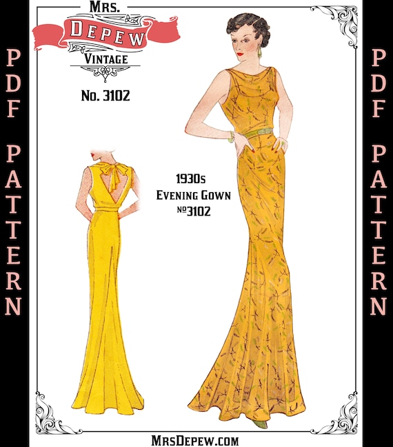 1934 Vintage Sewing Pattern 1930s Ladies' Cowl Neck Evening Gown