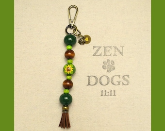 Sunflower Beaded Dangle Keychain: Mala-Inspired Spiritual Accessory for Dog Moms, Promotes Happiness, Reiki-Infused