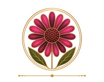 May include: A digital illustration featuring a stylized flower in a gold circle. The flower has deep pink petals and a dark brown center. Green leaves and the words "SEEDS OF COURAGE" and "GROWTH, GRACE & QUIET COURAGE" are also present.