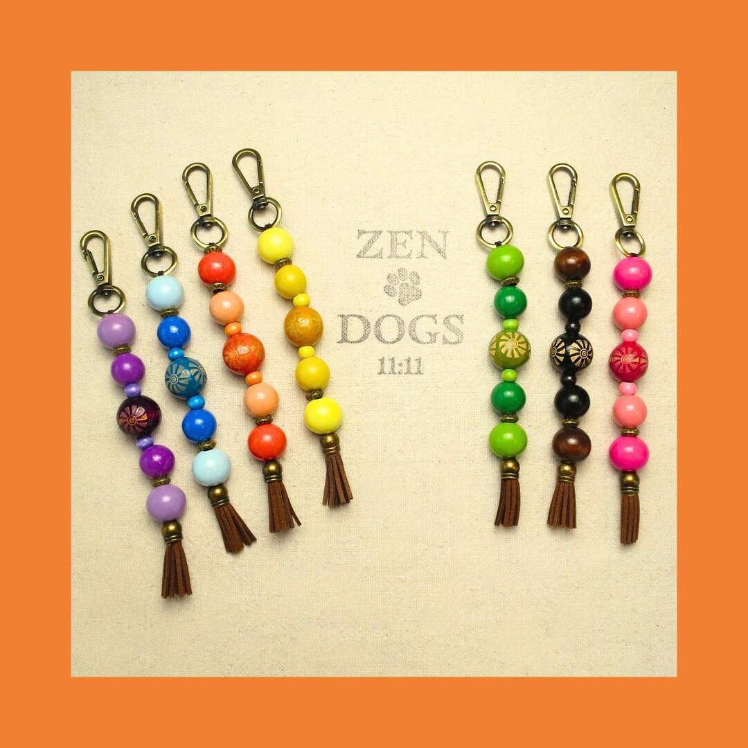 Zen Keychain Sun Spiritual Keychains: Wood Beads, Brass Clip & Charm - Handmade Zen ...
