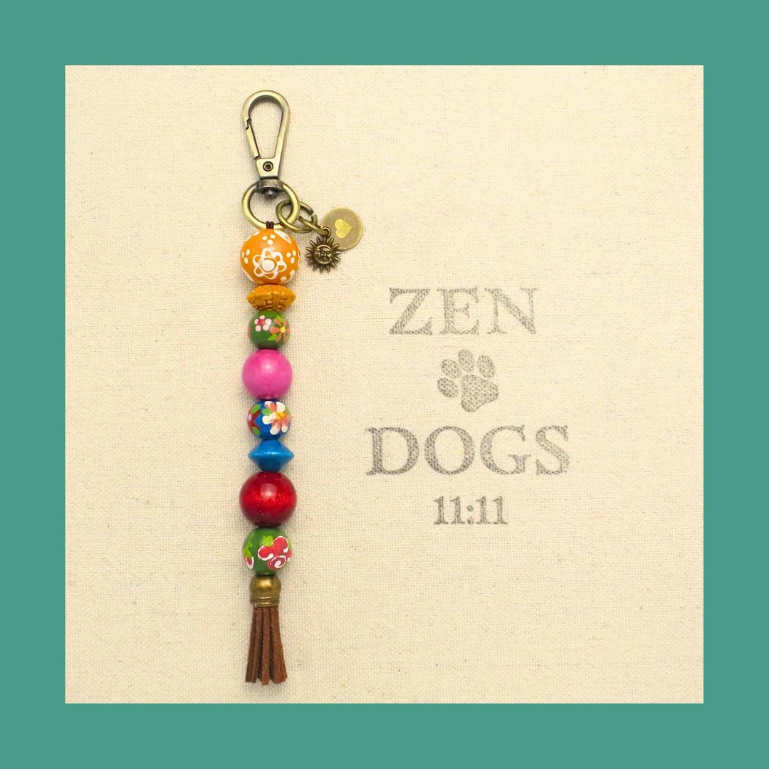 Dangle Chain Keychain Floral Beaded Dangle Keychain: Zen Spiritual Gift With Brass Hook ...