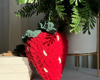Strawberry Crochet Plushie, Strawberry Plush, Crochet Strawberry Plushie, Crochet Fruit Plushie