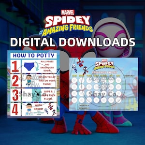 Tabla de recompensas y orinal de Spidey & Friends e instrucciones para ir al baño
