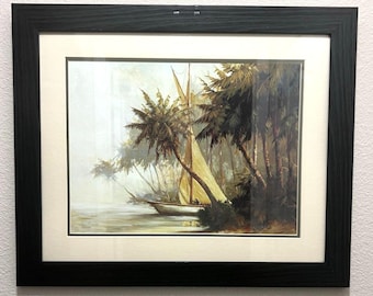 Tropical Boat Leaving Out Art Fronckowiak Malarz Signed Framed Matted Giclée Sailboat