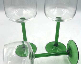 Green Stem Wine Glasses | Luminarc Alsace Cavalier Stemware | 3 Piece Hock Goblets | French Barware | Emerald Stem Drinkware
