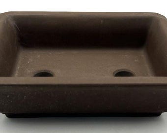 Japanese Tokoname Ware Bonsai Pot Unglazed Purple Clay Rectangular 6" x 4.5"