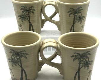 4 Bahamas Palm Tree Melamine Coffee Mug 16 oz Tabletops Unlimited VTG Retired