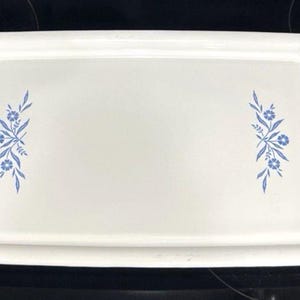 Corning Ware Broil Bake Tray With Cradle P-35-B Blue Cornflower | 16x10.5 MCM Ceramic Glass Roaster | Rectangle Serving Dish & Metal Rack