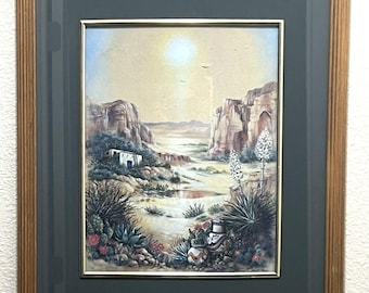 VTG Kathleen English Pitts Signed Lithograph Desert Southwest Landscape Framed 17.75x22