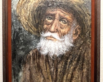 Vtg Gustavo Valenzuela Orig Oil Painting Portrait Elderly Man Framed Art 23x31