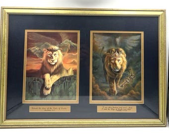 William Hallmark Diptych Lion of Judah & Keys to Death Art Print Signed Framed