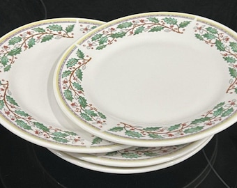 4 Gibson Holiday Harmony Christmas Charm Delight Salad Plate 7" Yellow Band