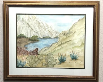 E. Simmons Signed Orig Desert Landscape Watercolor Painting VTG Framed 25x21"