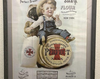 N.T. Swezey's Son & Co Flour Framed Lithograph Advertising Print 1970s 19x23