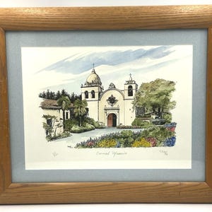 Original Lithograph Print Framed 1990 | Carmel Mission Hand Signed Art 54/200 | 17x14
