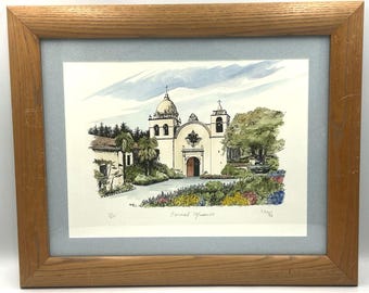 Original Lithograph Print Framed 1990 | Carmel Mission Hand Signed Art 54/200 | 17x14