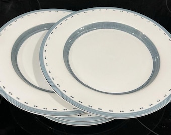 4 Dansk Gridworks Blue Dot Salad Plate Blue Band Squares Rim 9" Portugal