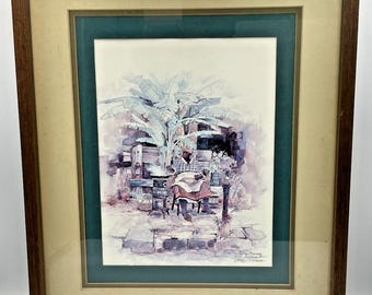 1989 Tommy Thompson Signed Art Print Ms Lou Frying Bananas New Orleans Watercolor Framed Matted