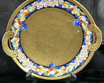 Antique Pickard Yeschek Signed Hand Painted China Dish Etched Gold Fruits Linear