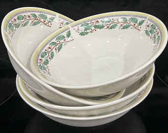4 Gibson Holiday Harmony Christmas Charm Delight Salad Bowl 6 3/8" Yellow Band